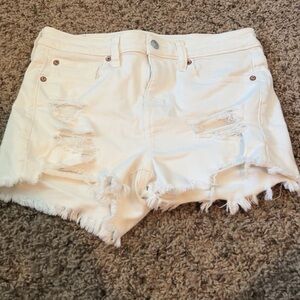 American Eagle Outfitters White Jean Shorts Frayed Hem